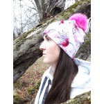 Toque  pink  ''Hibiscus'' - Lined - pompom in fur