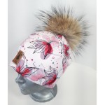 Toque  pink  ''Hibiscus'' - Lined - pompom in fur