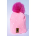 Hat for kids with pompom in fur